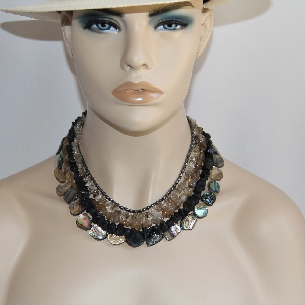 Sterling Silver 5-Strand Precious Gems Necklace